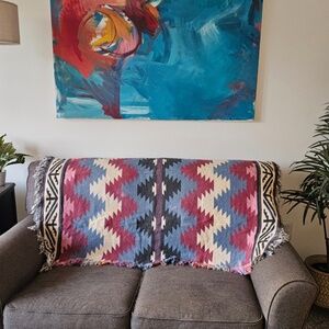 Boho Southwestern Aztec Throw Blanket Fringe Woven Decor